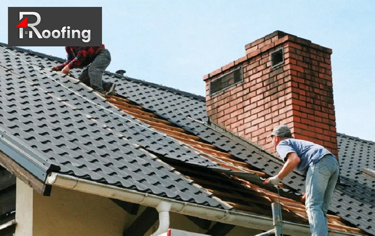 Roof maintenance expert repairing metal roof