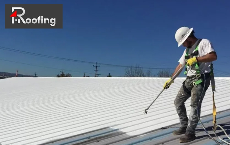 Close-up of EPDM roofing system maintenance work